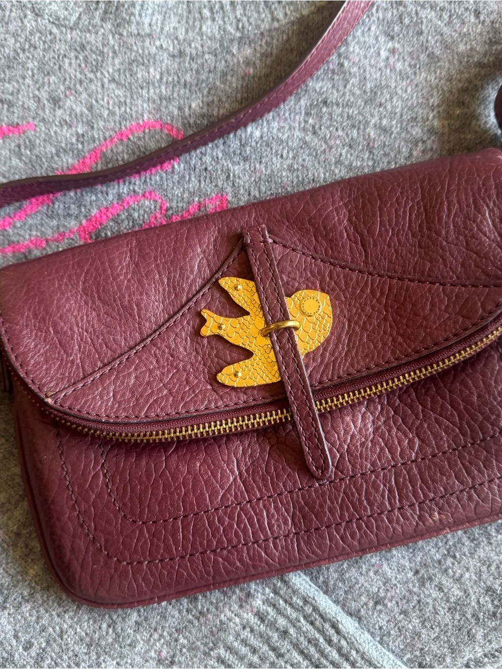 Marc Jacobs Burgundy Leather Crossbody with Gold Bird Accent